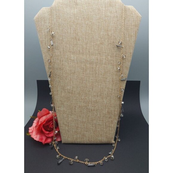 Cute & Fun LOFT Gold Tone Long Chain Necklace Dangle Beads & Tassels 34 - Picture 6 of 8